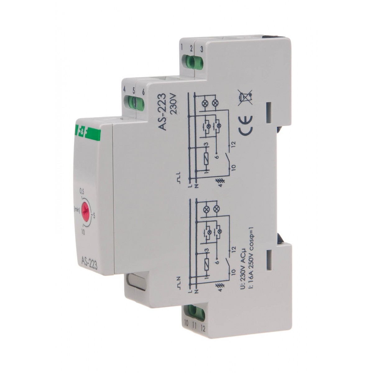 AS-223 automat schodowy - funkcja przeciwblokady montaż na szynie DIN 230V F&F