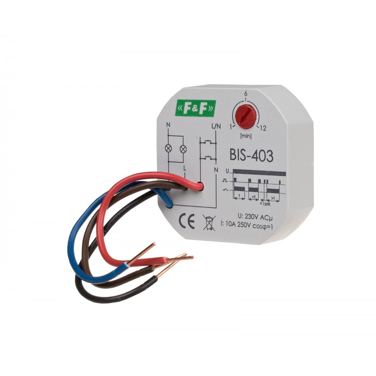BIS-403 przekaźnik bistabilny z wyłącznikiem czasowym do montażu podtynkowego F&F