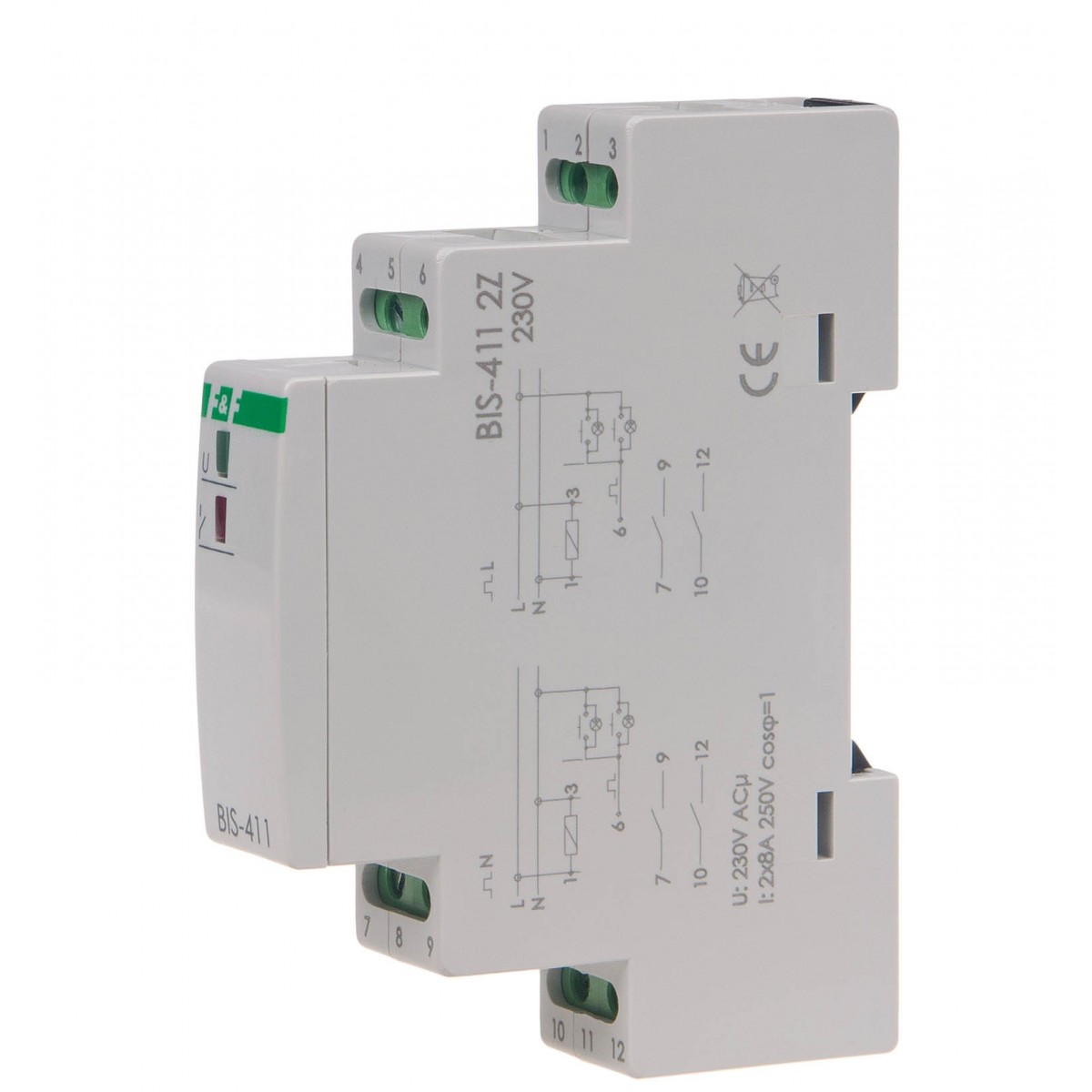 BIS-411-2Z Przekaźnik bistabilny 230V 2Z BIS-411 2Z, montaż na szynie DIN F&F