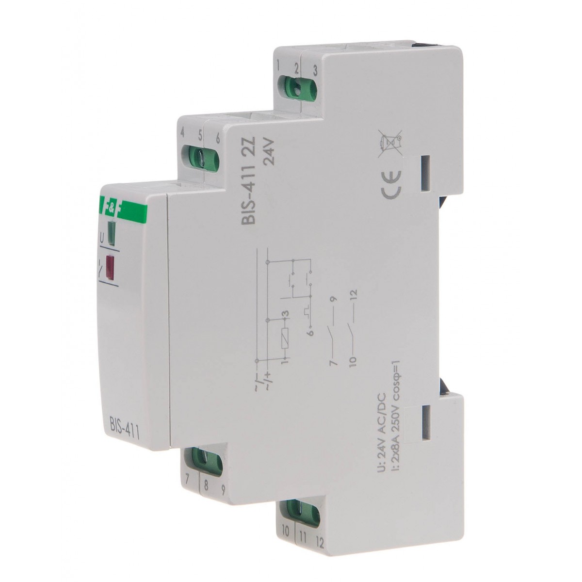 BIS-411-2Z-24V Przekaźnik bistabilny 9-30 V AC/DC 2Z BIS-411 2Z 24V, montaż na szynie DIN F&F