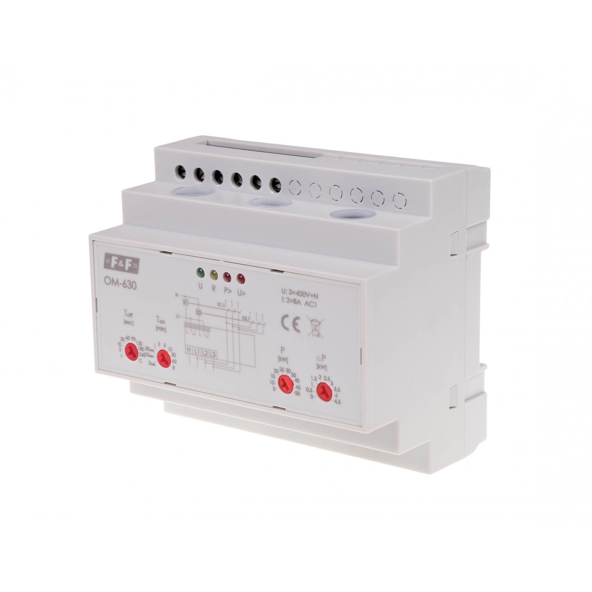 OM-630 ogranicznik poboru mocy, trójfazowy, pomiar bezpośredni do 50kW, montaż na szynie DIN F&F