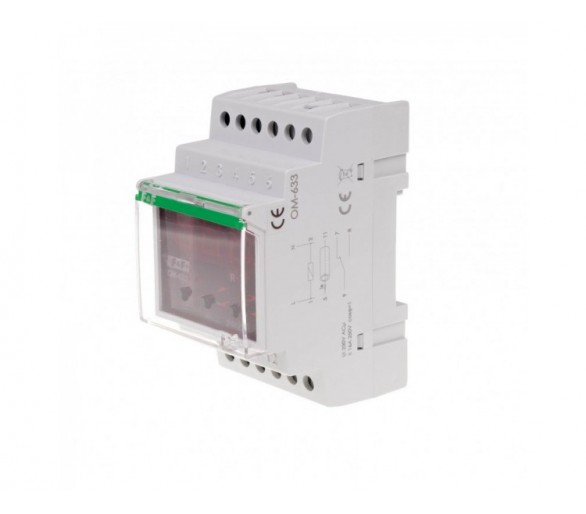 OM-633 ogranicznik z funkcją przekaźnika napięciowego, LCD, pomiar do 10kW, montaż na szynie DIN F&F