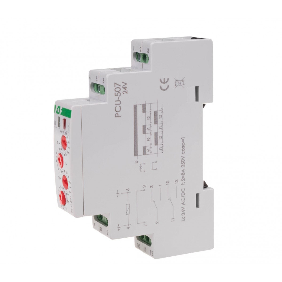 PCU-507-24V Przekaźnik czasowy 2-funkcyjny (nastawa 2 czasów T1 T2, styk: 2xNO/NC, 24V F&F