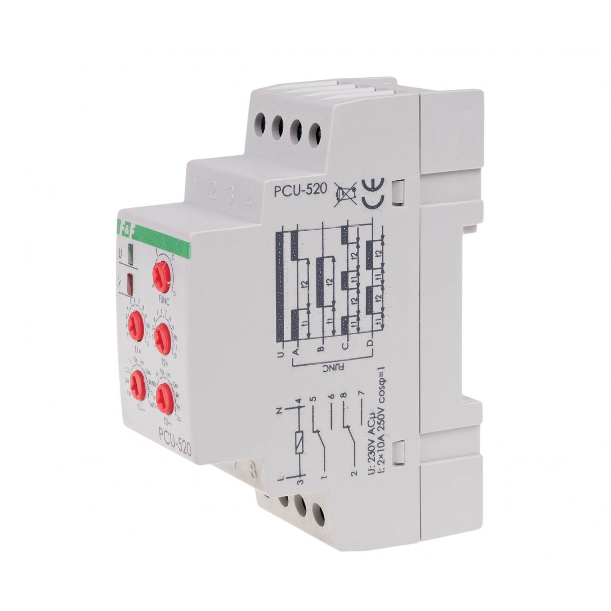 PCU-520 Przekaźnik czasowy 2-funkcyjny (nastawa 2 czasów T1 T2, styk: 2xNO/NC 230V F&F