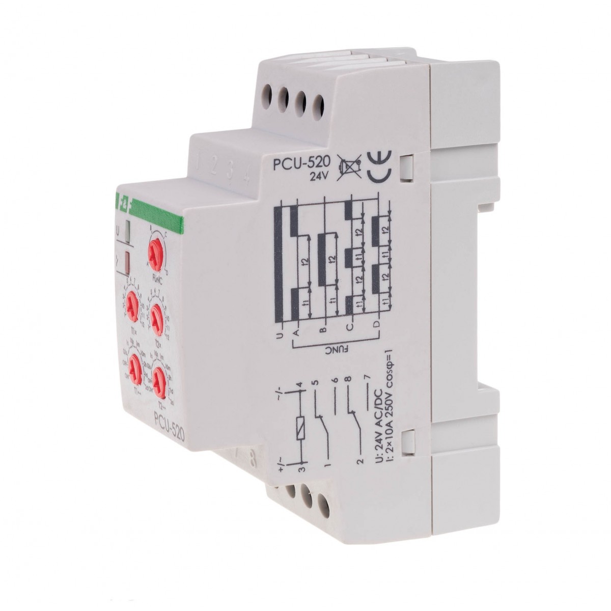 PCU-520-24V Przekaźnik czasowy 2-funkcyjny (nastawa 2 czasów T1 T2, styk: 2xNO/NC 24V F&F