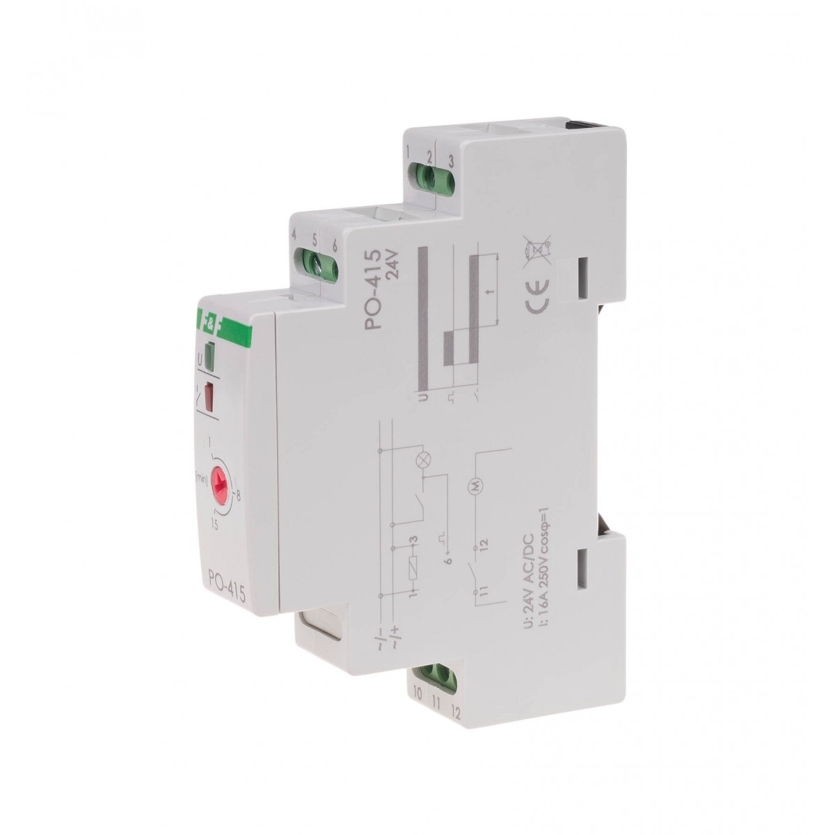 PO-415-24V-1-60S przekaźnik czasowy z opóźnionym odpadaniem, montaż na szynie DIN, 24V F&F