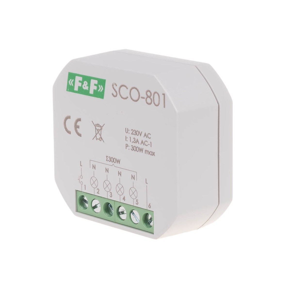 SCO-801 ściemniacz oświetlenia bez pamięci, montaż podtynkowy zasilanie 230V AC 300W F&F