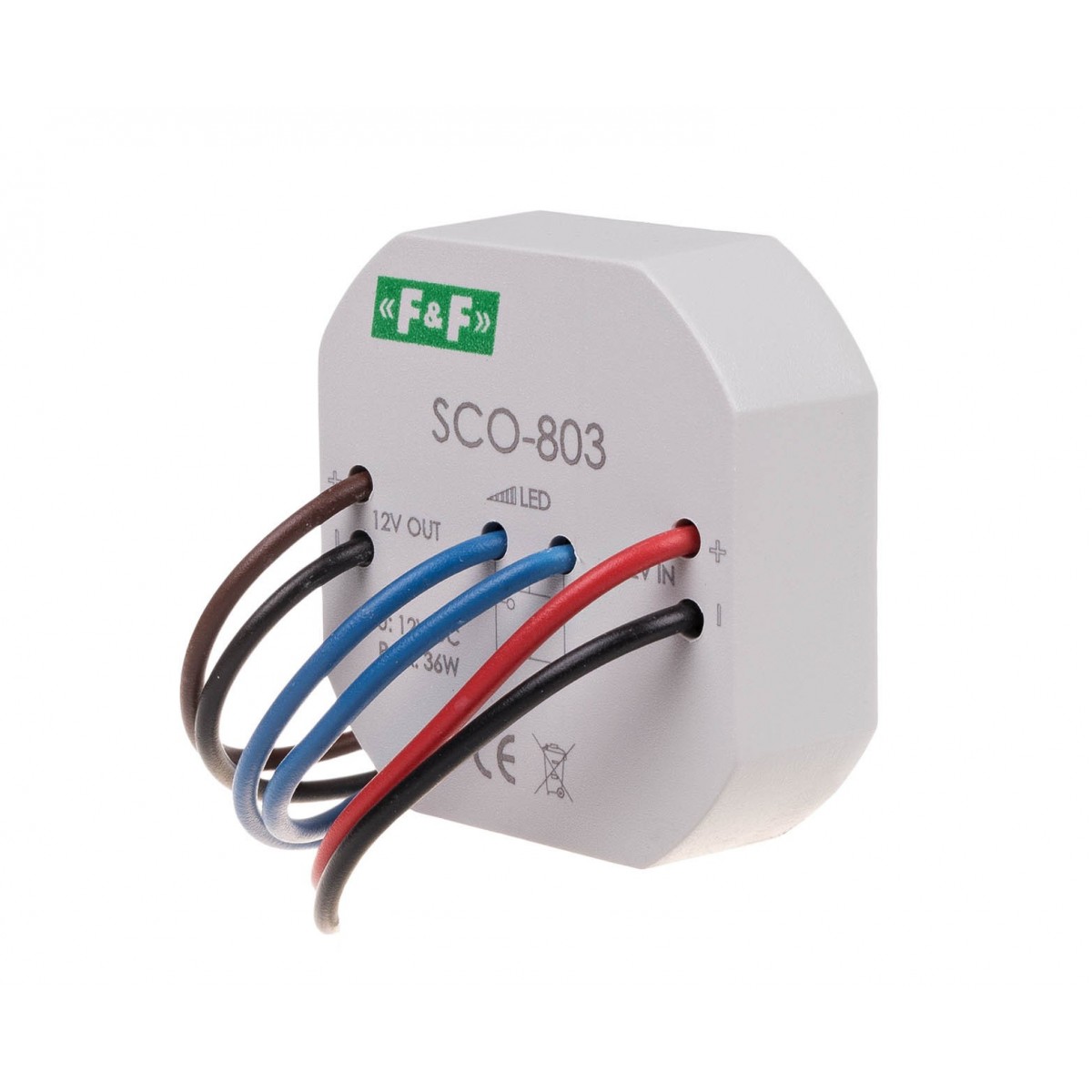 SCO-803 ściemniacz oświetlenia LED, z pamięcią, zasilanie 12V DC, 36W, montaż w puszce Ø60 F&F