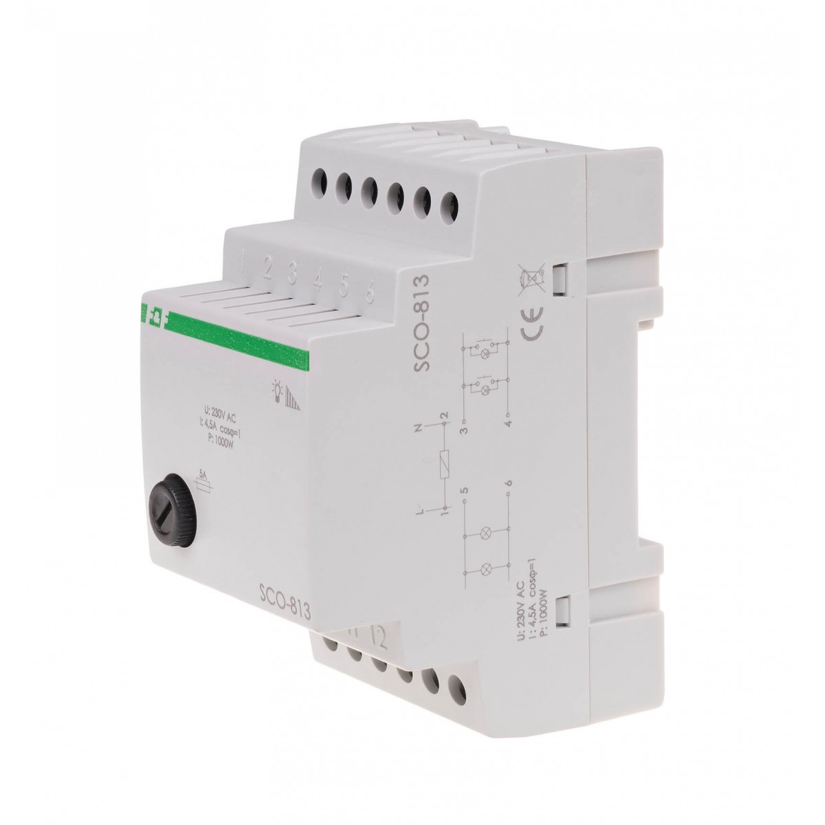 SCO-813 ściemniacz oświetlenia SCO-813 montaż na szynie DIN zasilanie 230V AC 1000W F&F