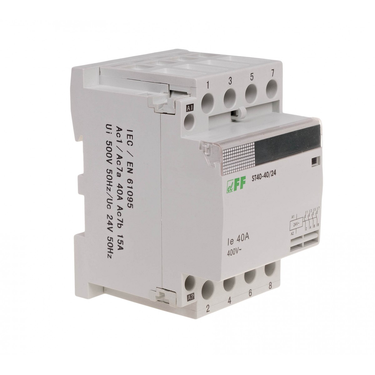 ST40-40-24V Stycznik modułowy, montaż na szynie, styki 4NO, 40A F&F
