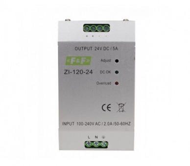 ZI-120-24V zasilacz impulsowy przemysłowy nap. wej. 90-264V AC/120-370V DC, P120W nap. Wyj. 24V DC F&F