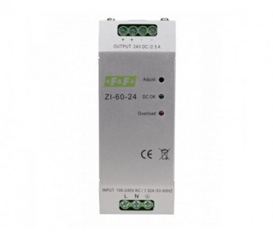 ZI-60-24V zasialacz impulsowy przemysłowy nap. wej. 90-264V AC/120-370V DC, P60W nap. Wyj. 24V DC F&F