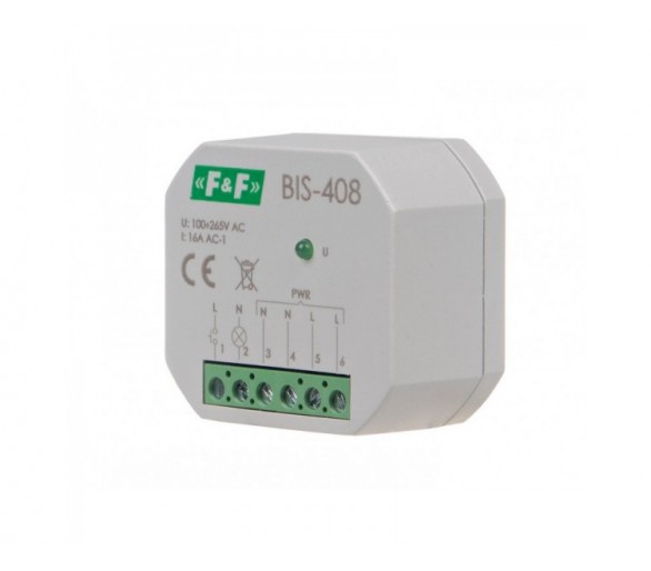 BIS-408 Przekaźnik bistabilny, podtynkowy, do podświetlanych przycisków, montaż podtynkowy F&F