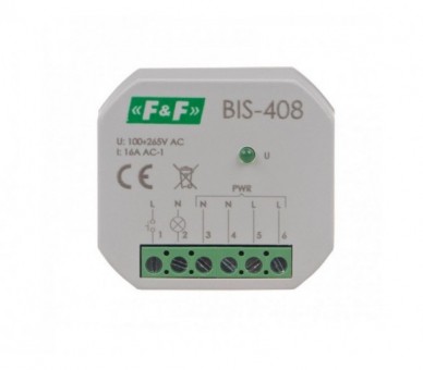BIS-408 Przekaźnik bistabilny, podtynkowy, do podświetlanych przycisków, montaż podtynkowy F&F