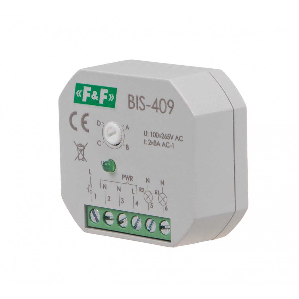 BIS-409 Przekaźnik bistabilny, 4 funkcyjny, podtynkowy, dwa obwody sterowania F&F