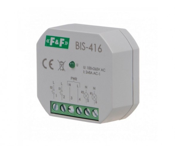 BIS-416 Przekaźnik bistabilny, podtynkowy, dwa niezależne obwody sterowania F&F