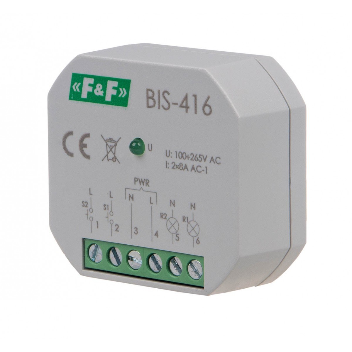 BIS-416 Przekaźnik bistabilny, podtynkowy, dwa niezależne obwody sterowania F&F