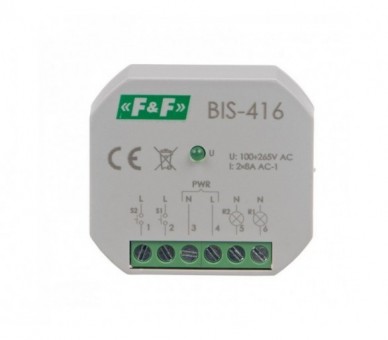 BIS-416 Przekaźnik bistabilny, podtynkowy, dwa niezależne obwody sterowania F&F