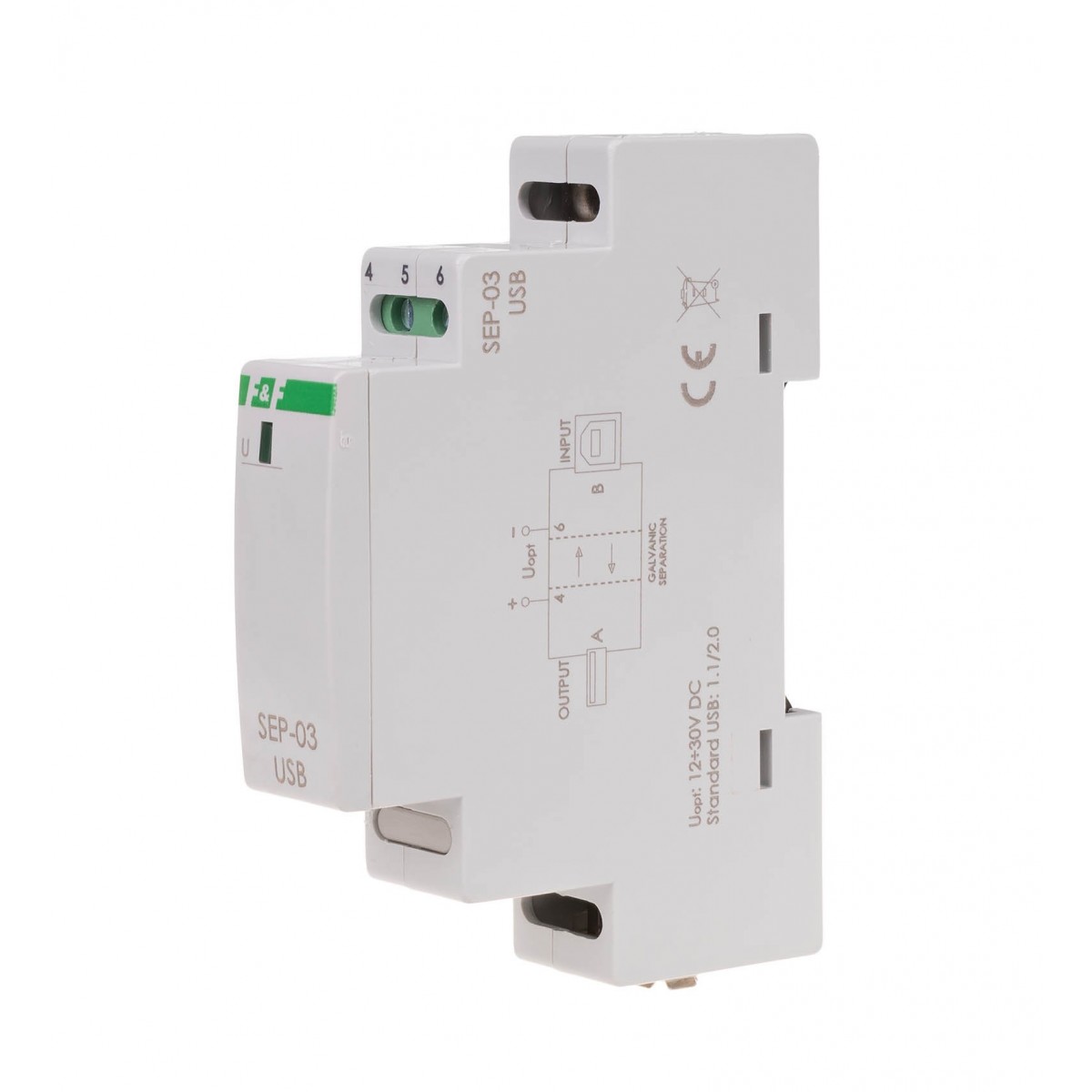 SEP-03USB separator / wzmacniacz linii USB, 1 moduł zasilanie 5V DC montaż na szynie DIN F&F