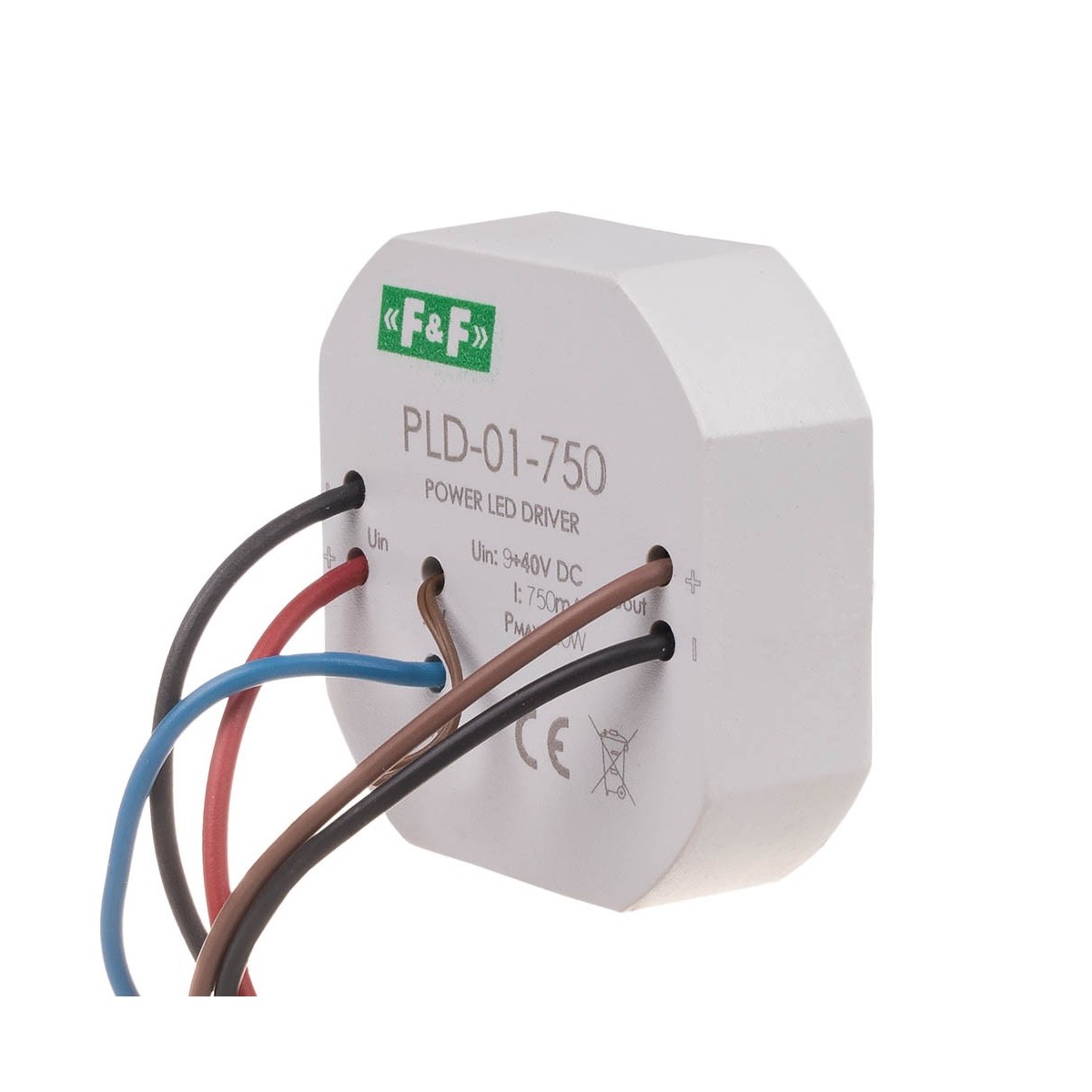 PLD-01-750 zasilacz LED mocy nap. wej. 5-40V DC, montaż w puszce Ø61, 750W F&F