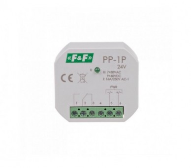 PP-1P-24V Przekaźnik elektromagnetyczny, 1P 16A, montaż podtynkowy,U7-30VAC / 9-40VDC F&F