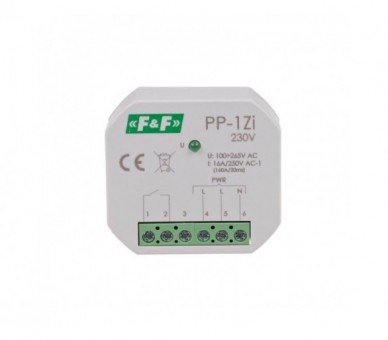 PP-1Zi-230V Przekaźnik elektromagnetyczny, 1Z 16A, montaż podtynkowy,U100-265V AC,styk:1Z 16A (160A/20ms) F&F