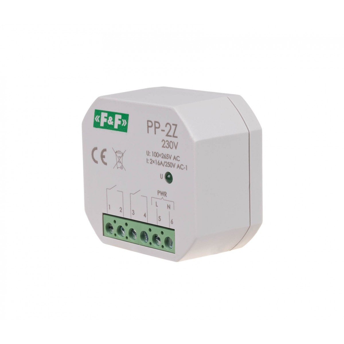 PP-2Z-230V Przekaźnik elektromagnetyczny, 2Z 16A, montaż podtynkowy,w obud.PDT,U100-265V AC, styk:2Z 16A F&F