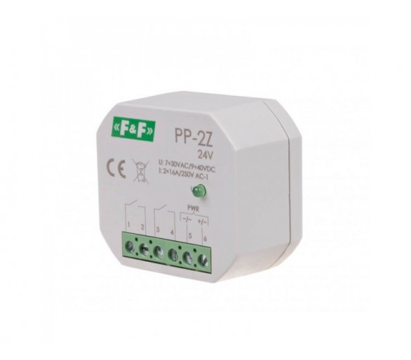 PP-2Z-24V Przekaźnik elektromagnetyczny, 2Z 16A, montaż podtynkowy,w obud.PDT,U7-30VAC / 9-40VDC F&F