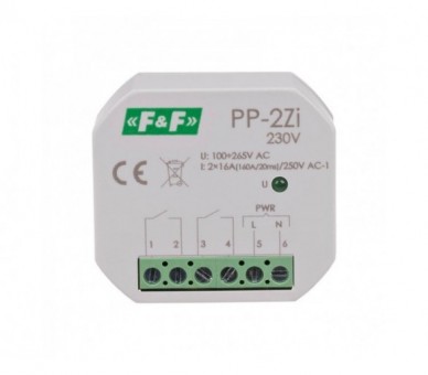 PP-2Zi-230V Przekaźnik elektromagnetyczny, 2Z 16A, montaż podtynkowy, U100-265V AC,styk:2Z 16A (160A/20ms) F&F