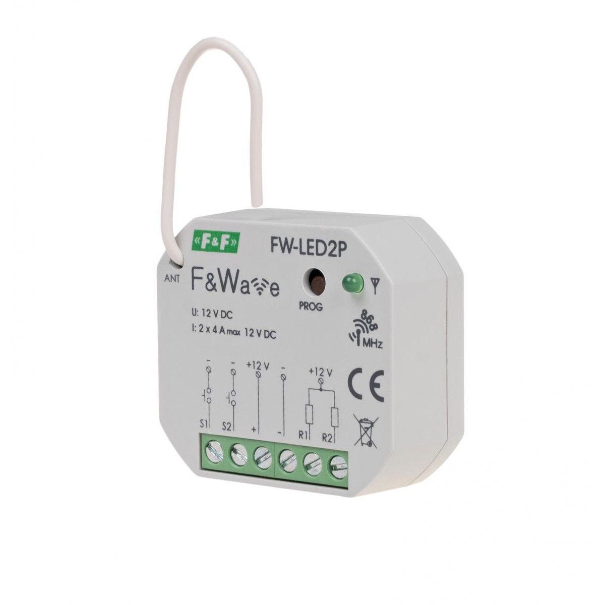 FW-LED2P radiowy dwukanałowy sterownik LED 12V - montaż PDT 10-16V DC F&F