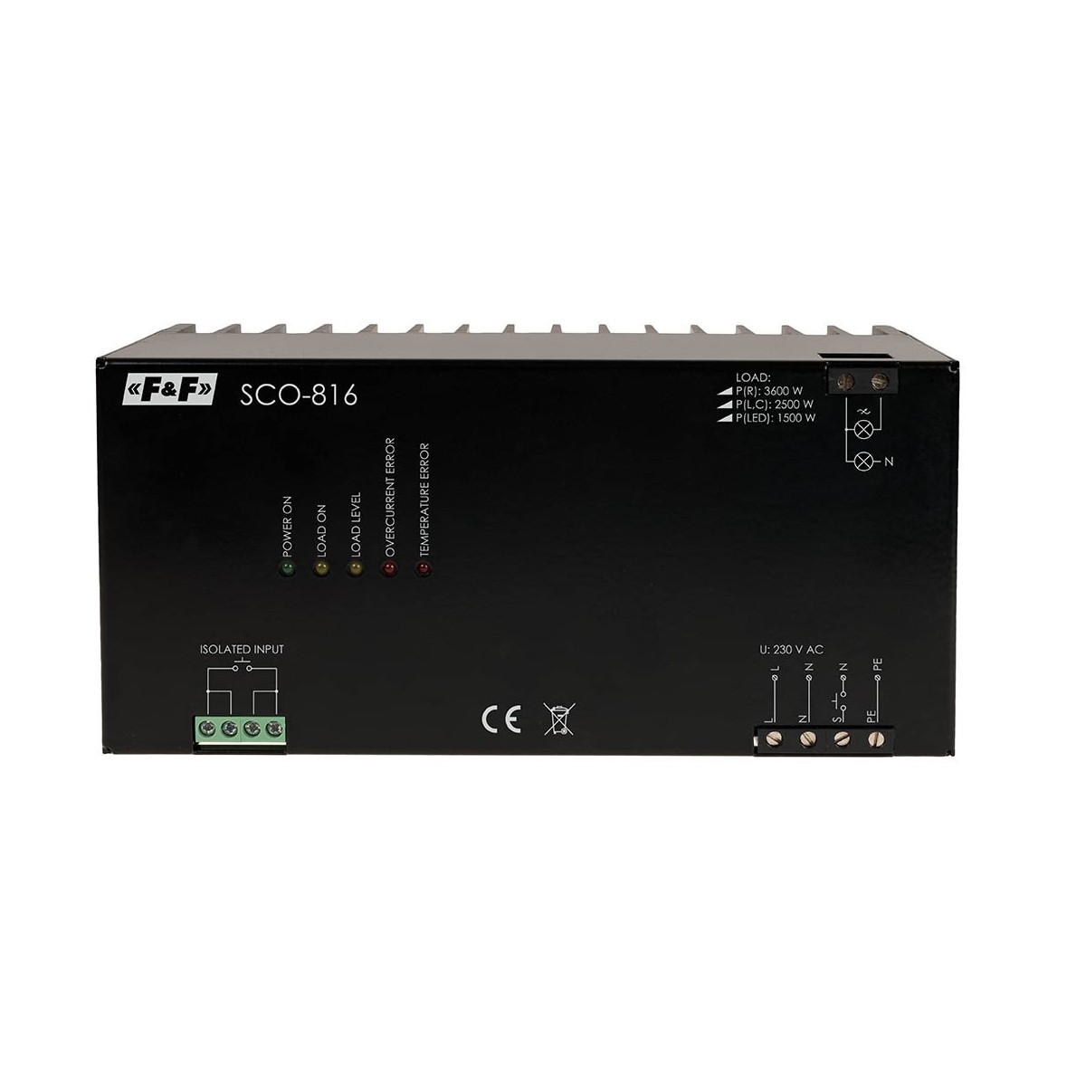 SCO-816 Ściemniacz do odbiorników dużej mocy 3500W, zasilanie 230V AC 8-230V AC/DC F&F