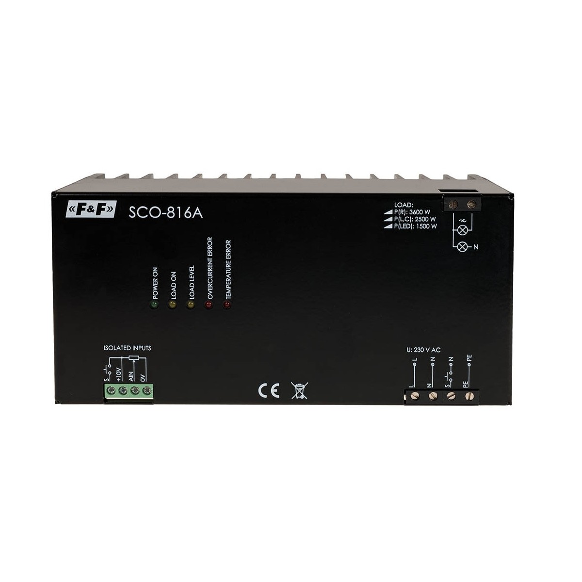 SCO-816A Ściemniacz do odbiorników dużej mocy 3500W, zasilanie 230V z wejściem analogowym 1-10V F&F