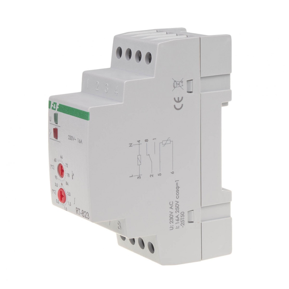 RT-823B regulator temperatury - zakres temperatur 60-95°C - bez sondy montaz na szynie DIN, styk: 1NO/NC 230V AC F&F