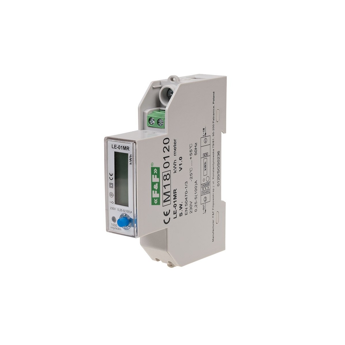 LE-01MR Licznik energii elektrycznej - jednofazowy, RS-485, LCD, 100A, rejestracja parametrów sieci U, I, F, P, Q, AE+, RE+ F&F