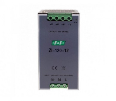 ZI-120-12V zasilacz impulsowy przemysłowy nap. wej. 90-264V AC/120-370V DC, P120W nap. Wyj. 12V DC F&F