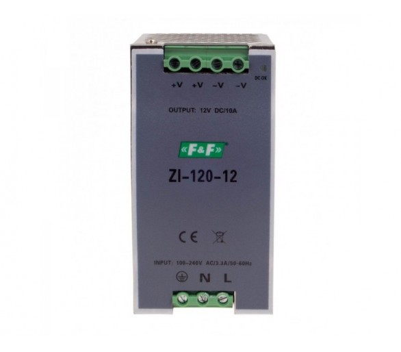 ZI-120-12V zasilacz impulsowy przemysłowy nap. wej. 90-264V AC/120-370V DC, P120W nap. Wyj. 12V DC F&F