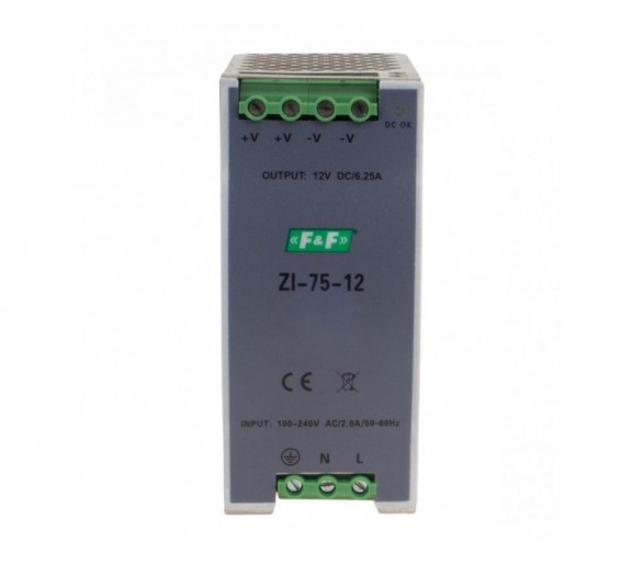 ZI-75-12V zasialacz impulsowy przemysłowy nap. wej. 90-264V AC/120-370V DC, P75W nap. Wyj. 12V DC F&F