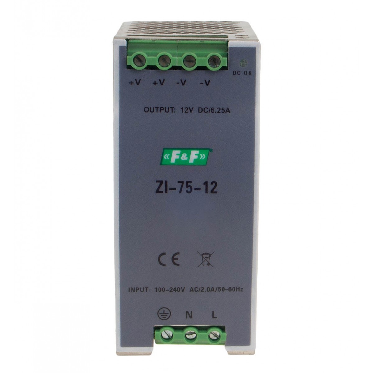 ZI-75-12V zasialacz impulsowy przemysłowy nap. wej. 90-264V AC/120-370V DC, P75W nap. Wyj. 12V DC F&F