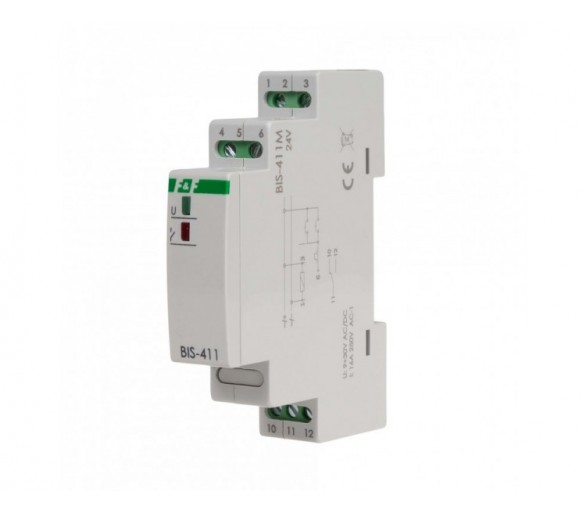 BIS-411M-24V Przekaźnik bistabilny z pamięcią 9-30 V AC/DC, montaż na szynie DIN, F&F