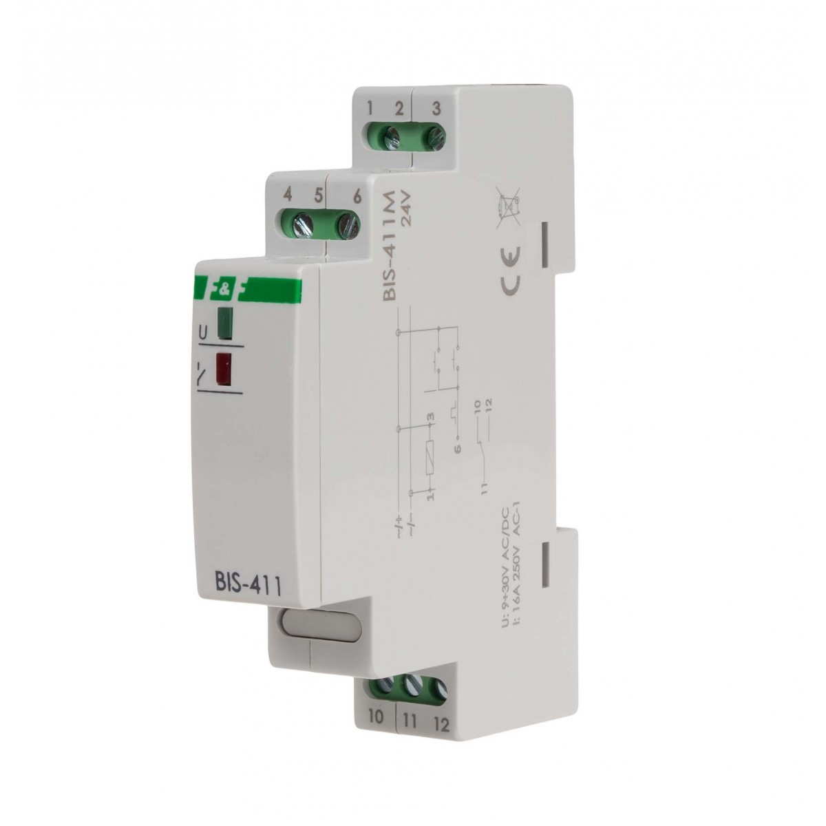 BIS-411M-24V Przekaźnik bistabilny z pamięcią 9-30 V AC/DC, montaż na szynie DIN, F&F