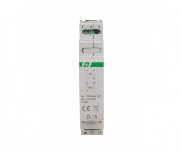 ZI-15 Zasilacz impulsowy 12W, 15V DC, nap. zas. 100-230V, do montażu na szynie DIN F&F