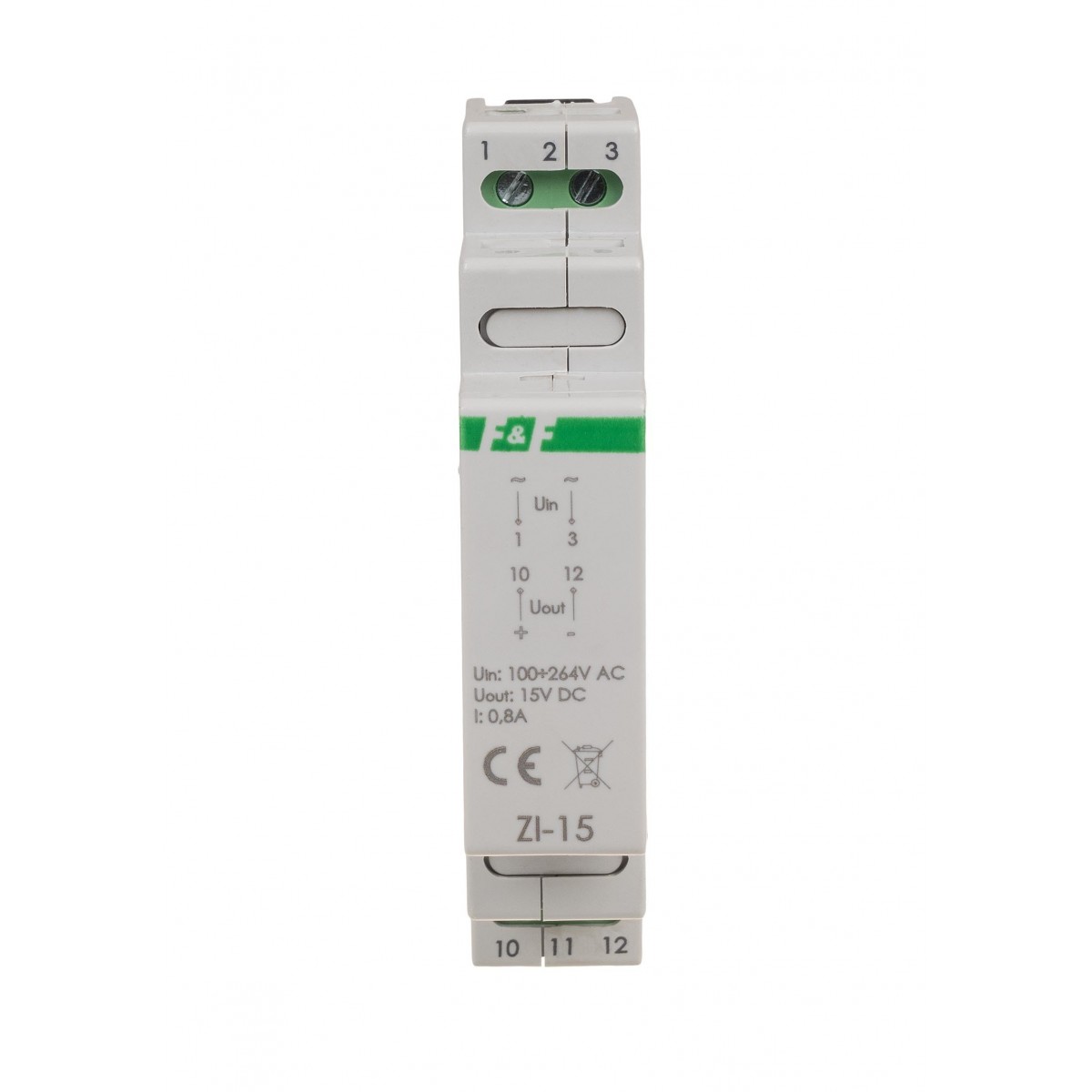 ZI-15 Zasilacz impulsowy 12W, 15V DC, nap. zas. 100-230V, do montażu na szynie DIN F&F