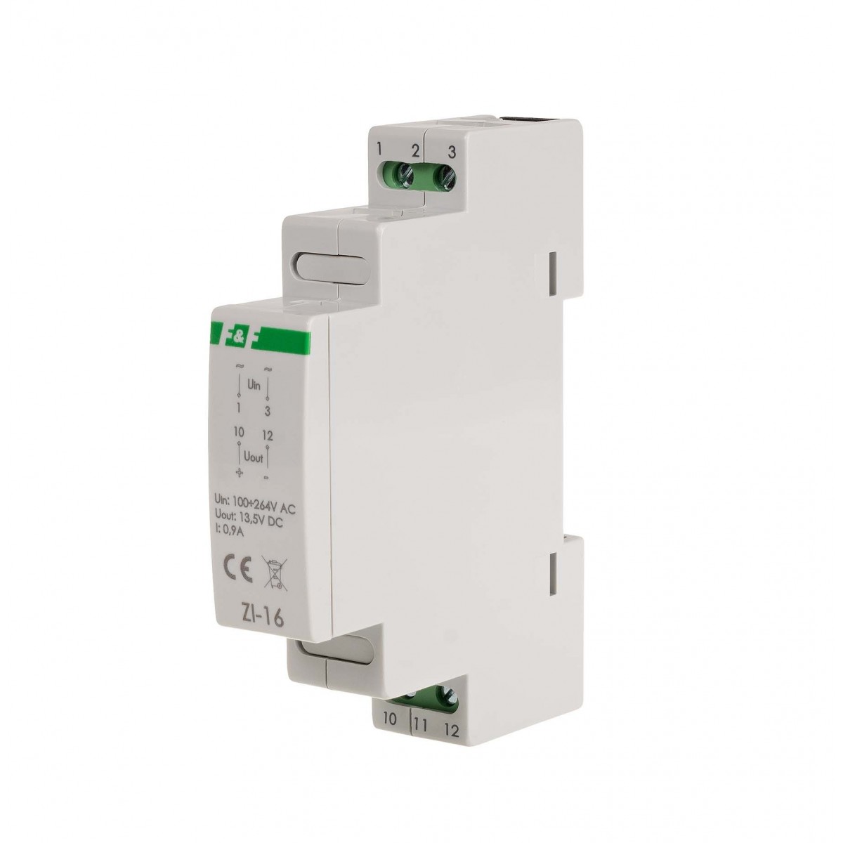 ZI-16 Zasilacz impulsowy 12W, 13,5V DC, nap. zas. 100-230V, do montażu na szynie DIN F&F