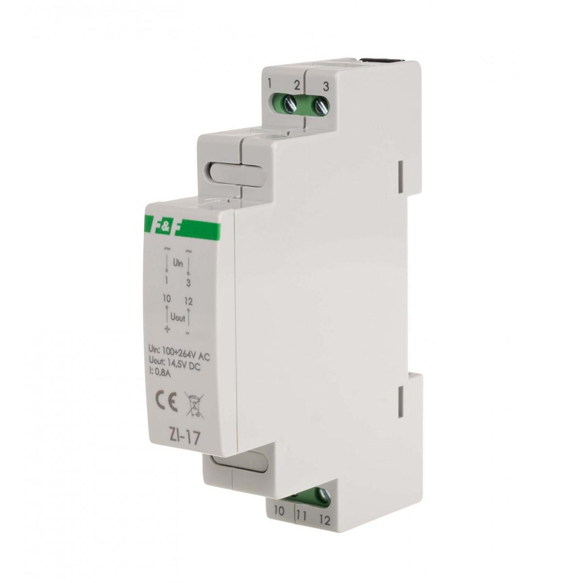 ZI-17 Zasilacz impulsowy 12W, 14,5V DC, nap. zas. 100-230V, do montażu na szynie DIN F&F