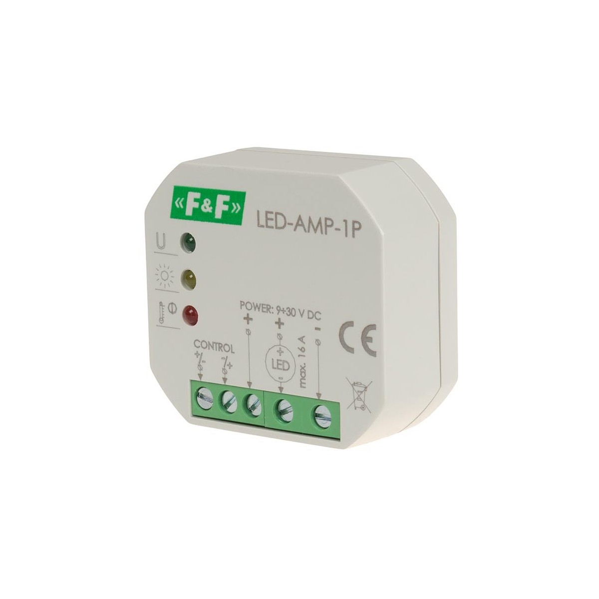 LED-AMP-1P wzmacniacz sygnału zasilającego do oświetlenia LED do puszki podtynkowej F&F