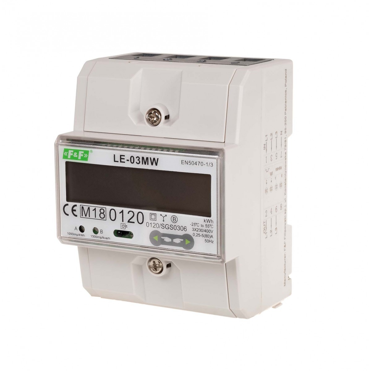 LE-03MW dwutaryfowy licznik energii elektrycznej, 3-fazowy, 2-kierunkowy z Modbus RTU, do pomairu bezpośredniego F&F