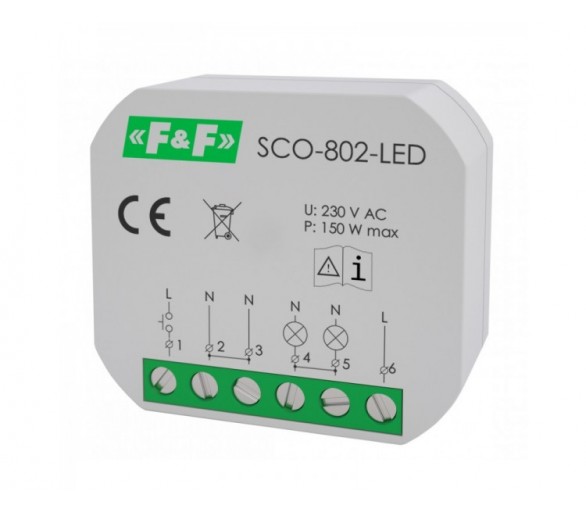 SCO-802-LED Ściemniacz oświetlenia SCO-802-LED do źródeł światła LED, z pamięcią ustawień natężenia oświetlenia, z funkcją Softstart. F&F