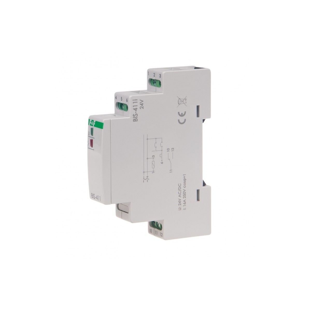 BIS-411-LED-24V Przekaźnik bistabilny 9-30 V AC/DC, na szynę DIN, z przekaźnikiem inrush 160A/20ms F&F