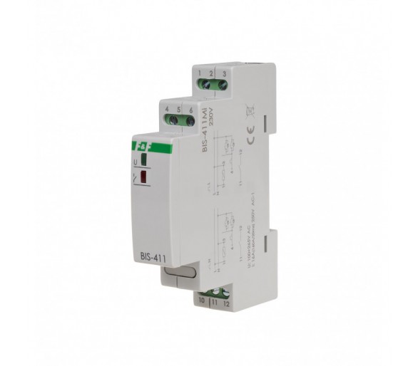 BIS-411M-LED Przekaźnik bistabilny z pamięcią, montaż na szynie DIN, 230V, z przekaźnikiem inrush 160A/20ms F&F