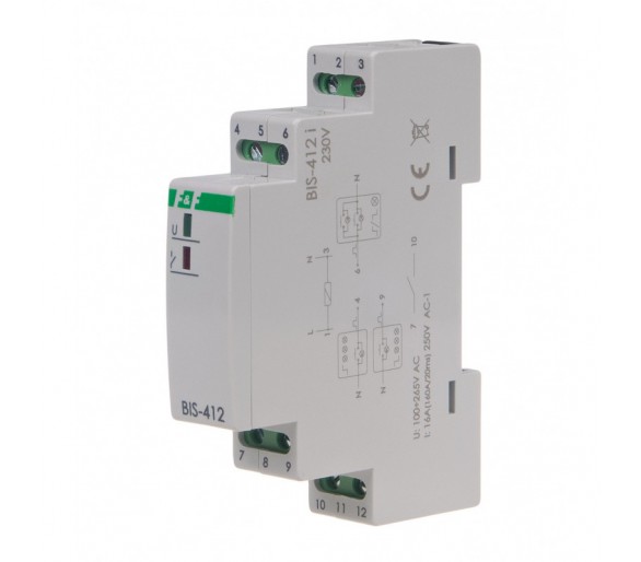 BIS-412-LED Przekaźnik bistabilny grupowy, na szynę DIN, z przekaźnikiem inrush 160A/20ms F&F